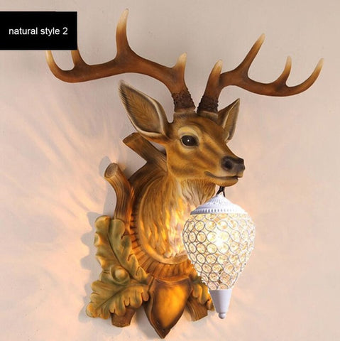 BOCHSBC Deer Head Retro Wall Lamp Resin Antler Decorative LED Lamp Apply To Kitchen Dining Room Bedroom Chrismas Lights Lompara