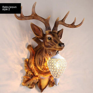 BOCHSBC Deer Head Retro Wall Lamp Resin Antler Decorative LED Lamp Apply To Kitchen Dining Room Bedroom Chrismas Lights Lompara