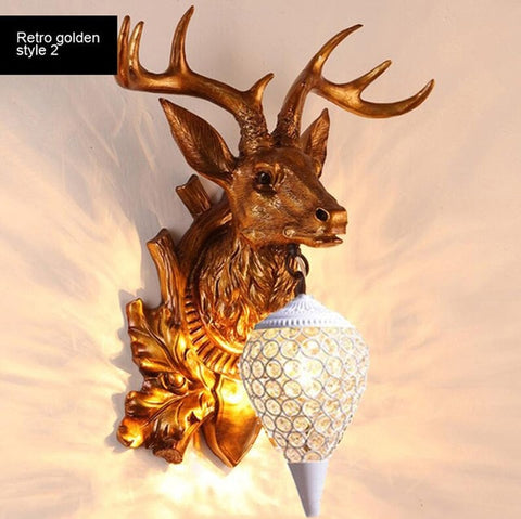 BOCHSBC Deer Head Retro Wall Lamp Resin Antler Decorative LED Lamp Apply To Kitchen Dining Room Bedroom Chrismas Lights Lompara