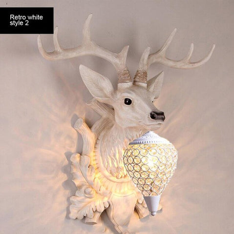 BOCHSBC Deer Head Retro Wall Lamp Resin Antler Decorative LED Lamp Apply To Kitchen Dining Room Bedroom Chrismas Lights Lompara