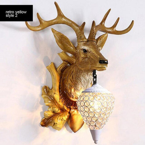 BOCHSBC Deer Head Retro Wall Lamp Resin Antler Decorative LED Lamp Apply To Kitchen Dining Room Bedroom Chrismas Lights Lompara