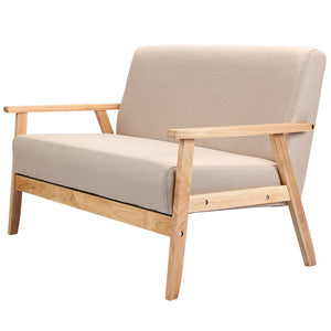 Wooden Low-Seat Armchairs Two Seater Sofa Fabric Upholstery Seat&Back Living Room Furniture Sofa Leisure Double Couch Wood Legs