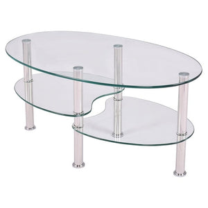 Goplus Tempered Glass Oval Side Coffee Table Shelf Chrome Base Living Room Clear Black Modern Coffee Table HW54317