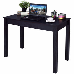 Goplus Black Computer Desk Work Station Writing Table Home Office Furniture Modern Simple Wooden Desktop with Drawer HW54423