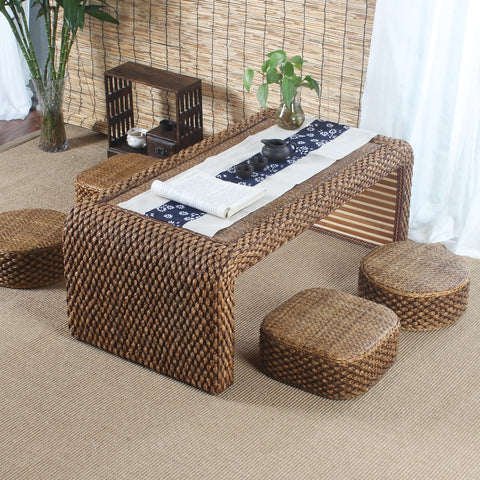 Hand Weave Japanese Tatami Floor Coffee Tables Rattan Wicker Tea Home Living Room Furniture Window Table Indoor Japan Chess Desk