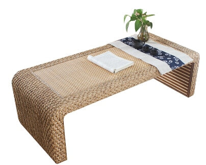 Hand Weave Japanese Tatami Floor Coffee Tables Rattan Wicker Tea Home Living Room Furniture Window Table Indoor Japan Chess Desk