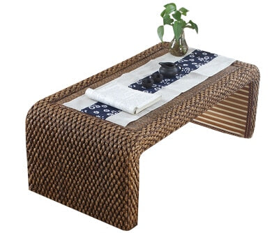 Hand Weave Japanese Tatami Floor Coffee Tables Rattan Wicker Tea Home Living Room Furniture Window Table Indoor Japan Chess Desk