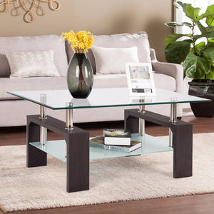 Giantex Rectangular Tempered Glass Coffee Table End Side Table with Shelf Home Furniture Living Room Furniture HW57279BN