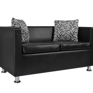 VidaXL Comfortable Modern Sofa 2-Seater Synthetic Leather Black Living Room Sofa Black Sectional Furniture With Cushions