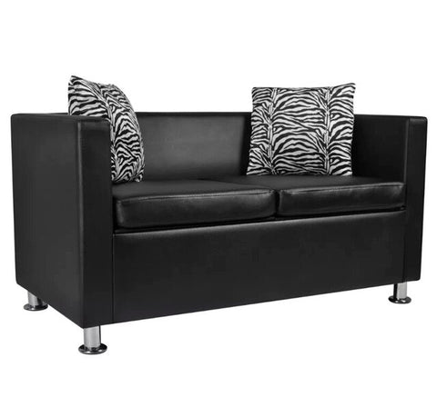 VidaXL Comfortable Modern Sofa 2-Seater Synthetic Leather Black Living Room Sofa Black Sectional Furniture With Cushions