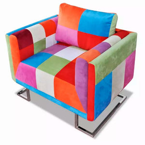 vidaXL Modern Design Cube armchair with chromed feet patchwork fabric Armchair / Sweden Design Sofa Chair Backrest Cushion