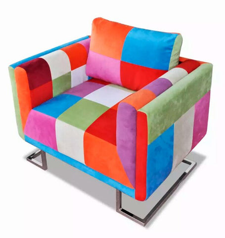 vidaXL Modern Design Cube armchair with chromed feet patchwork fabric Armchair / Sweden Design Sofa Chair Backrest Cushion