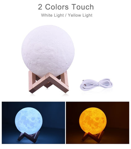 Rambery moon lamp 3D print night light Rechargeable  3 Color Tap Control lamp lights 16 Colors Change Remote LED moon light gift