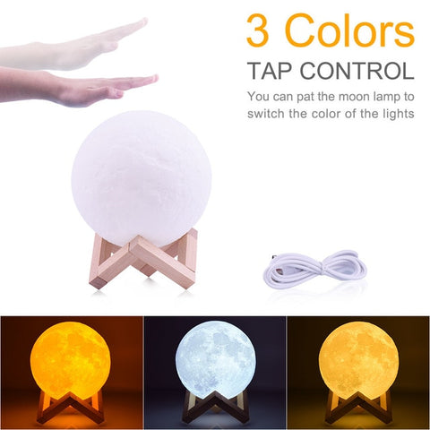 Rambery moon lamp 3D print night light Rechargeable  3 Color Tap Control lamp lights 16 Colors Change Remote LED moon light gift