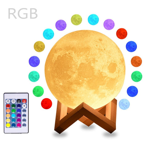 Rambery moon lamp 3D print night light Rechargeable  3 Color Tap Control lamp lights 16 Colors Change Remote LED moon light gift