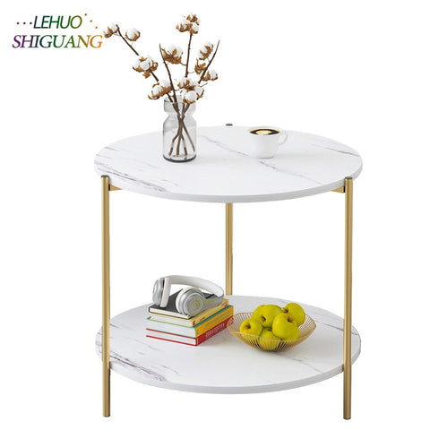 Marble texture Wood Double layer Square Coffee Table Living room Sofa Side Table Table Small end Table Home Furniture