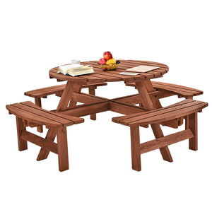 Panana Wooden Round 6 / 8 Seaters Picnic Table Wood Bench Seats Garden Table Bench set Fast ship to UK