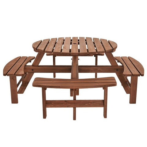 Panana Wooden Round 6 / 8 Seaters Picnic Table Wood Bench Seats Garden Table Bench set Fast ship to UK