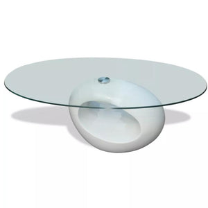 VidaXL Living Room Table Basse Modern Coffee Table With High-Gloss Oval Base Glass Tabletop Bedroom Bedside Table Home Decor