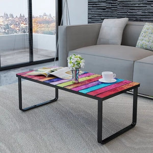 VidaXL Coffee Table With Rainbow Printing Glass Top Living Room Table Modern Style Desk Home Furniture Elegant Side Table